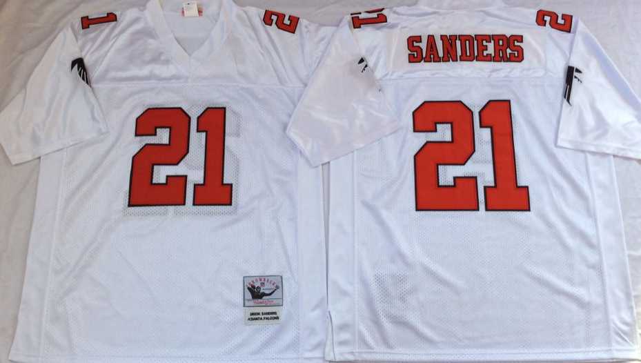 Falcons 21 Deion Sanders White M&N Throwback Jersey->nfl m&n throwback->NFL Jersey